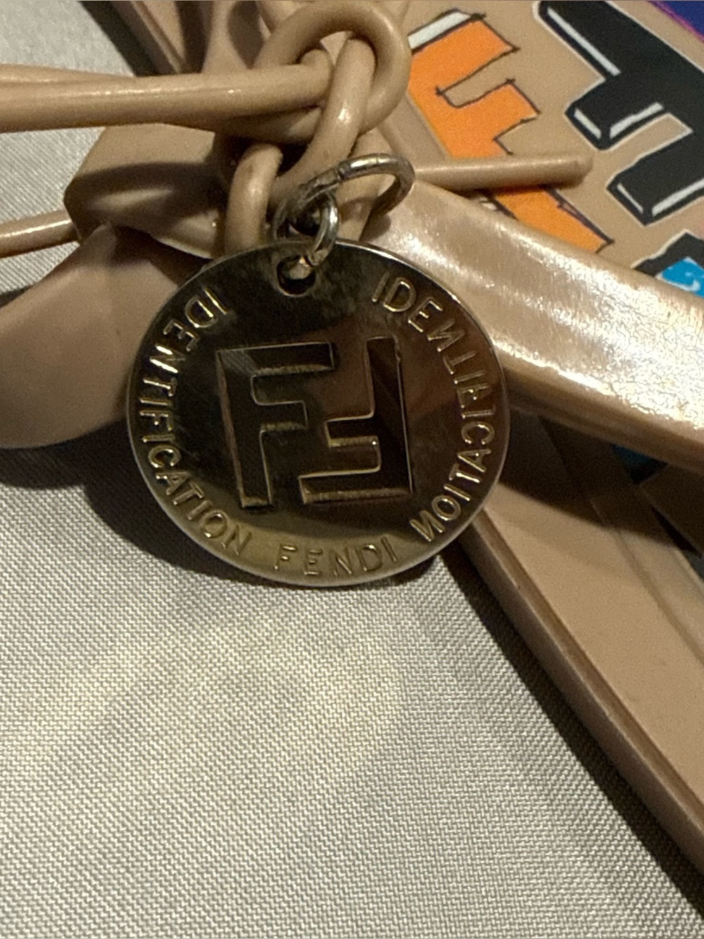 Fendi Nude Beige T-Strap Sandals with Multicolor Logo Inlay - Picture 3 of 5